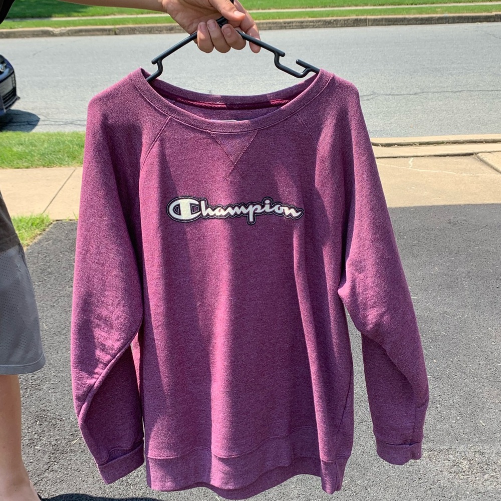 Pink/purple Champion sweatshirt.